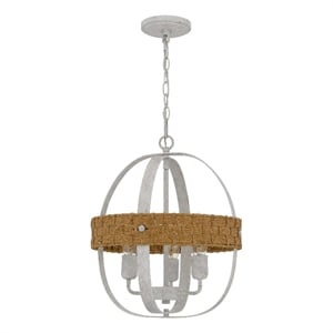 Baty Chandelier-3 Light Rustic Rattan-Round White Metal 18 Inch