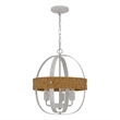Baty Chandelier-3 Light Rustic Rattan-Round White Metal 18 Inch