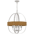 Baty Chandelier-4 Light Rustic Rattan Round-White Metal 21 Inch