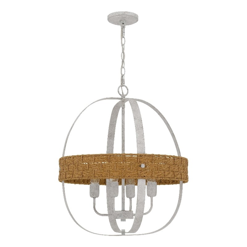 Baty Chandelier-4 Light Rustic Rattan Round-White Metal 21 Inch