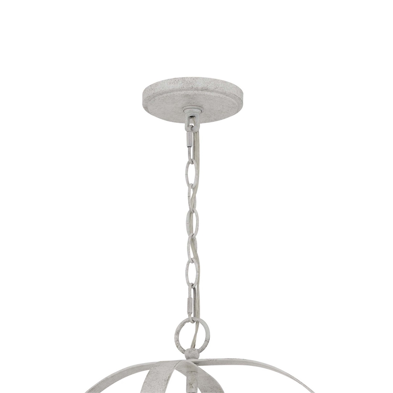 Baty Chandelier-4 Light Rustic Rattan Round-White Metal 21 Inch