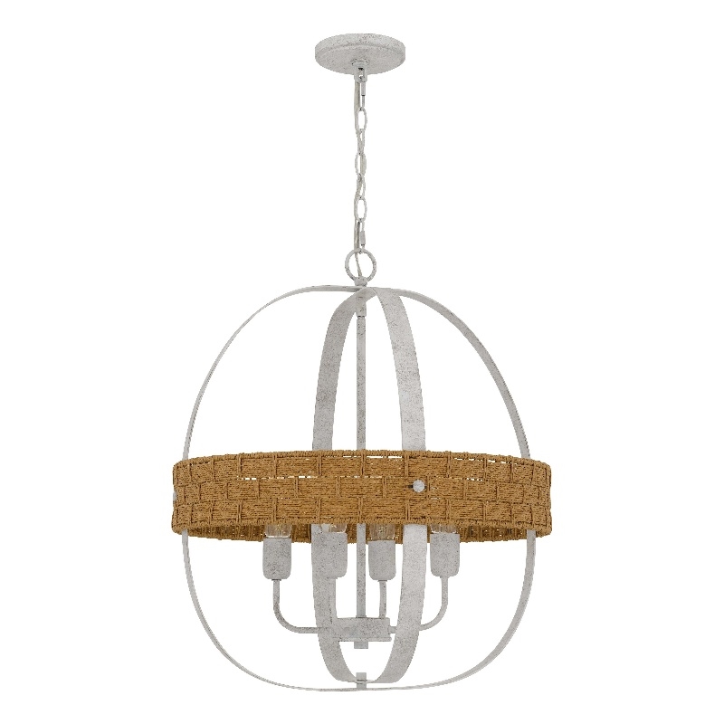 Baty Chandelier-4 Light Rustic Rattan Round-White Metal 21 Inch