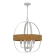 Baty Chandelier-4 Light Rustic Rattan Round-White Metal 21 Inch