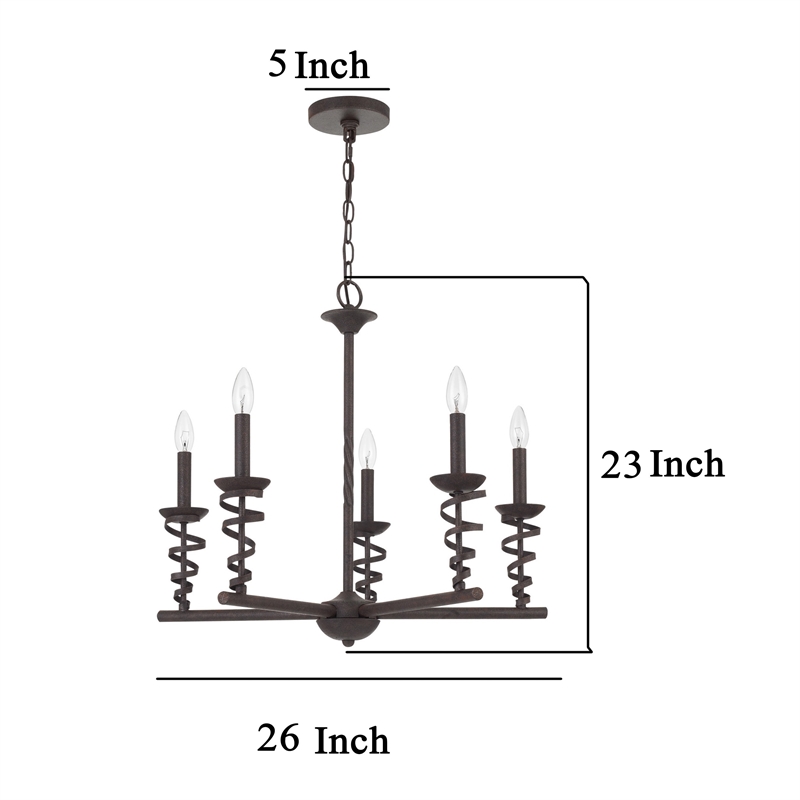 Bah 26 Inch Chandelier-Spiral Candelabra w Hanging Chain-Black