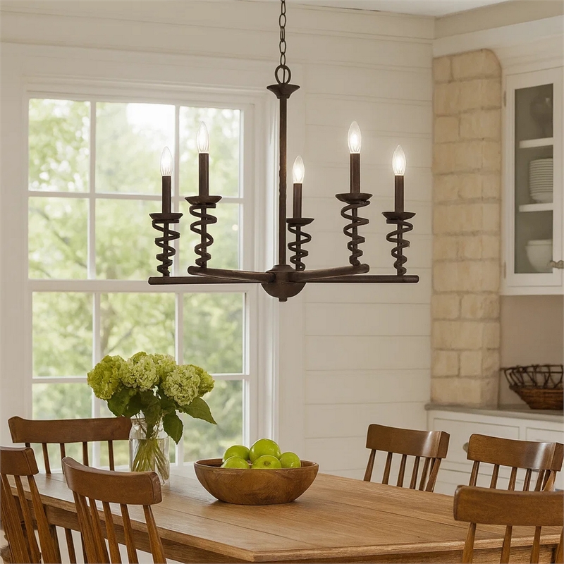 Bah 26 Inch Chandelier-Spiral Candelabra w Hanging Chain-Black
