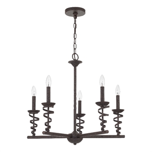 Bah 26 Inch Chandelier-Spiral Candelabra w Hanging Chain-Black