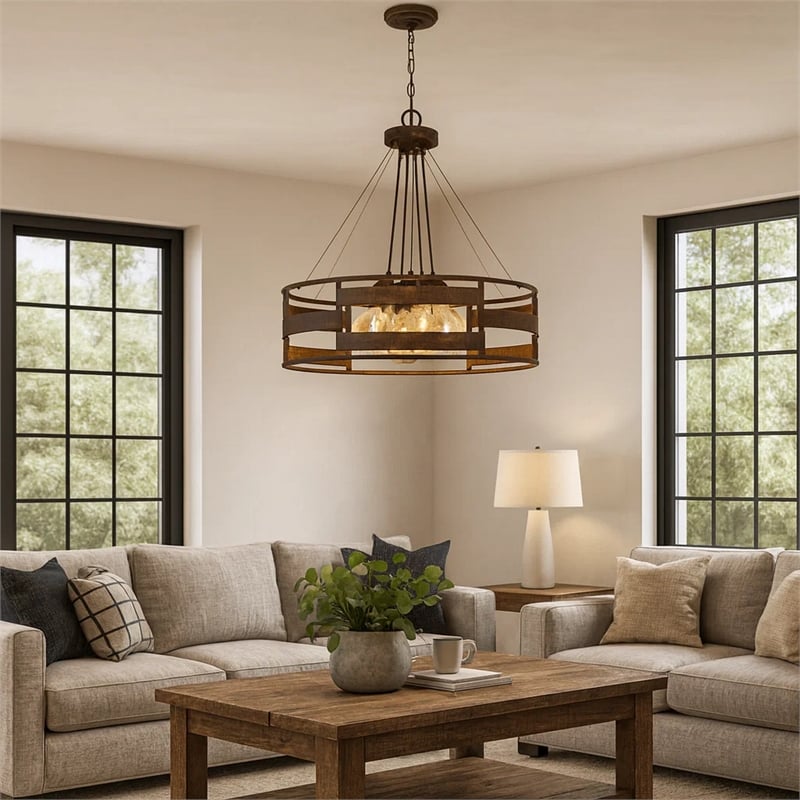 Frot 24 Inch Chandelier w Light Bulbs-Suspended Cable Design-Rust