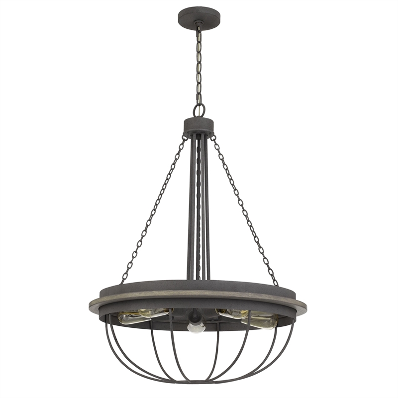 Nexy 24 Inch Chandelier-5 Light Bulb Sockets-Gray Metal Cage Design
