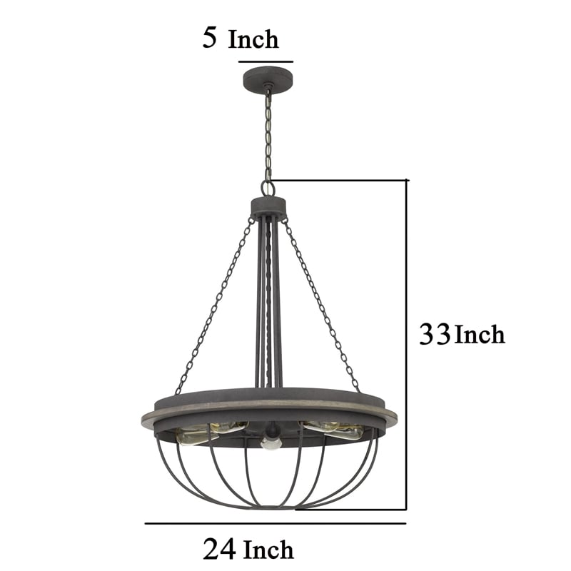 Nexy 24 Inch Chandelier-5 Light Bulb Sockets-Gray Metal Cage Design