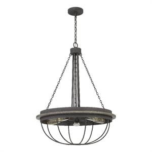 Nexy 24 Inch Chandelier-5 Light Bulb Sockets-Gray Metal Cage Design