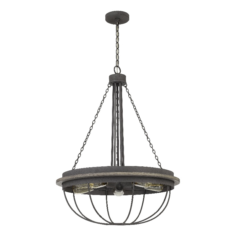 Nexy 24 Inch Chandelier-5 Light Bulb Sockets-Gray Metal Cage Design