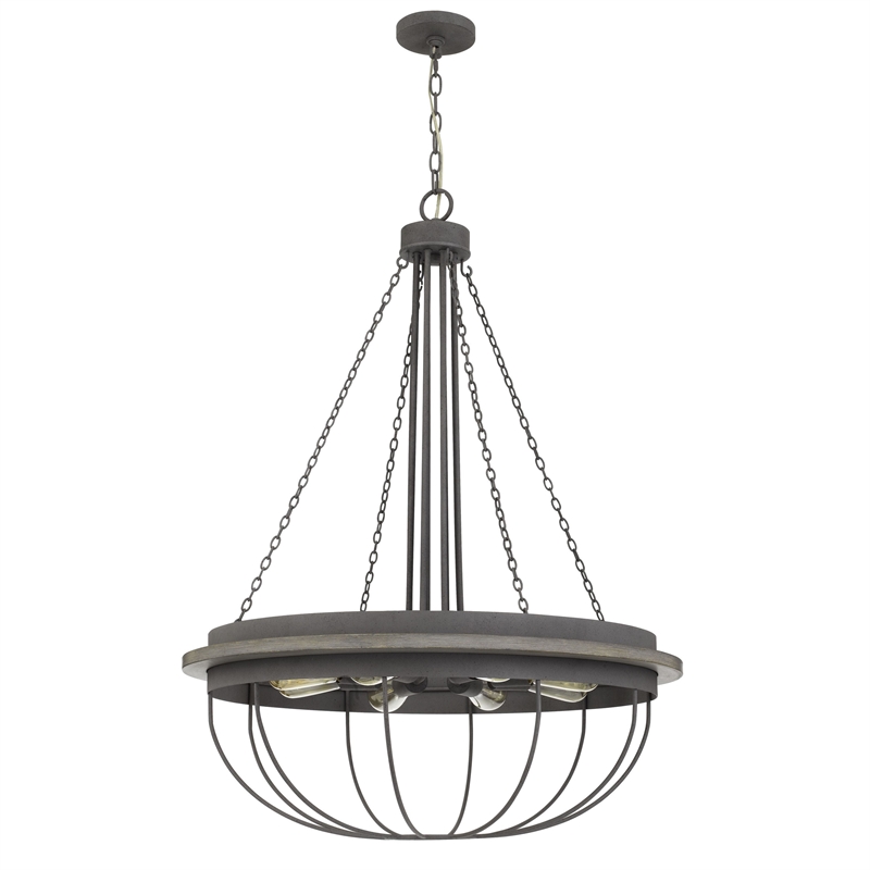 Nexy 29 Inch Chandelier-8 Light Bulb Sockets-Gray Metal Cage Design