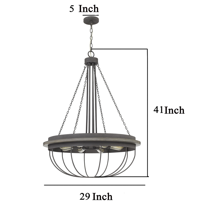 Nexy 29 Inch Chandelier-8 Light Bulb Sockets-Gray Metal Cage Design