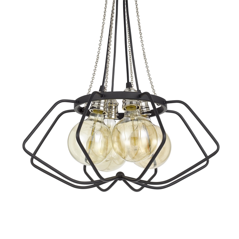 Lima 22 Inch Chandelier w 4 Light Bulbs-Black Metal Cage Design