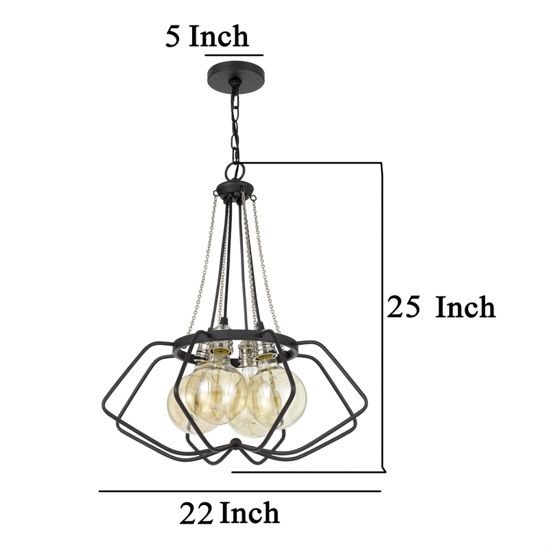 Lima 22 Inch Chandelier w 4 Light Bulbs-Black Metal Cage Design