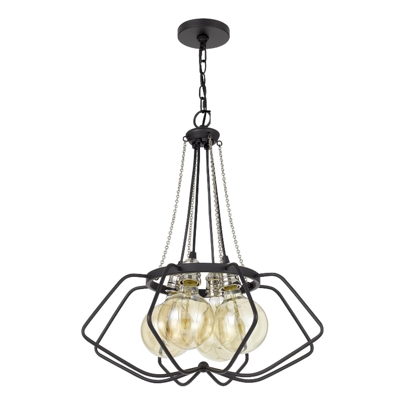 Lima 22 Inch Chandelier w 4 Light Bulbs-Black Metal Cage Design