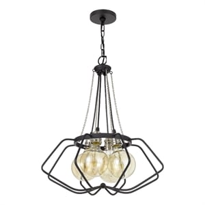 Lima 22 Inch Chandelier w 4 Light Bulbs-Black Metal Cage Design