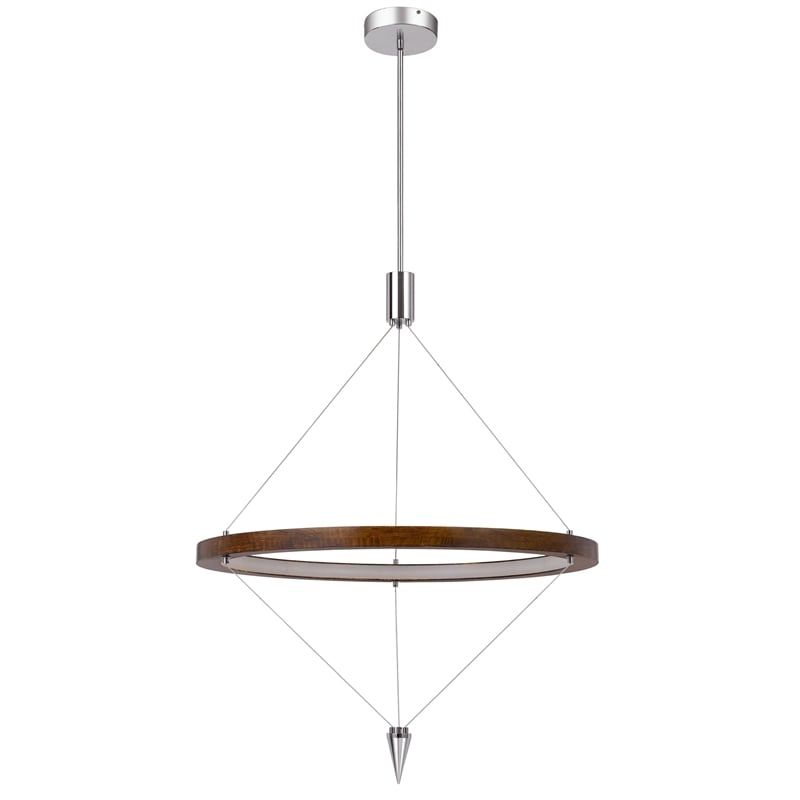 Erbo 11 Inch Pendant Light Fixture-Dimmable LED-Pine Wood and Chrome