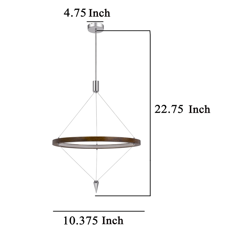 Erbo 11 Inch Pendant Light Fixture-Dimmable LED-Pine Wood and Chrome