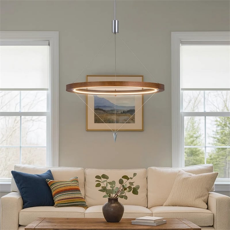 Erbo 11 Inch Pendant Light Fixture-Dimmable LED-Pine Wood and Chrome