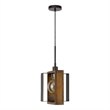 Gen 9 Inch Mini Pendant Light Fixture w Bulb-Black Metal-Pine Wood