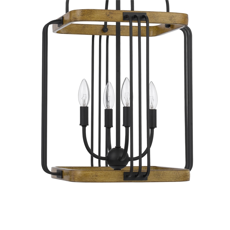 Rio 16 Inch Chandelier w Upturned Lights and Canopy-Wood-Black Metal