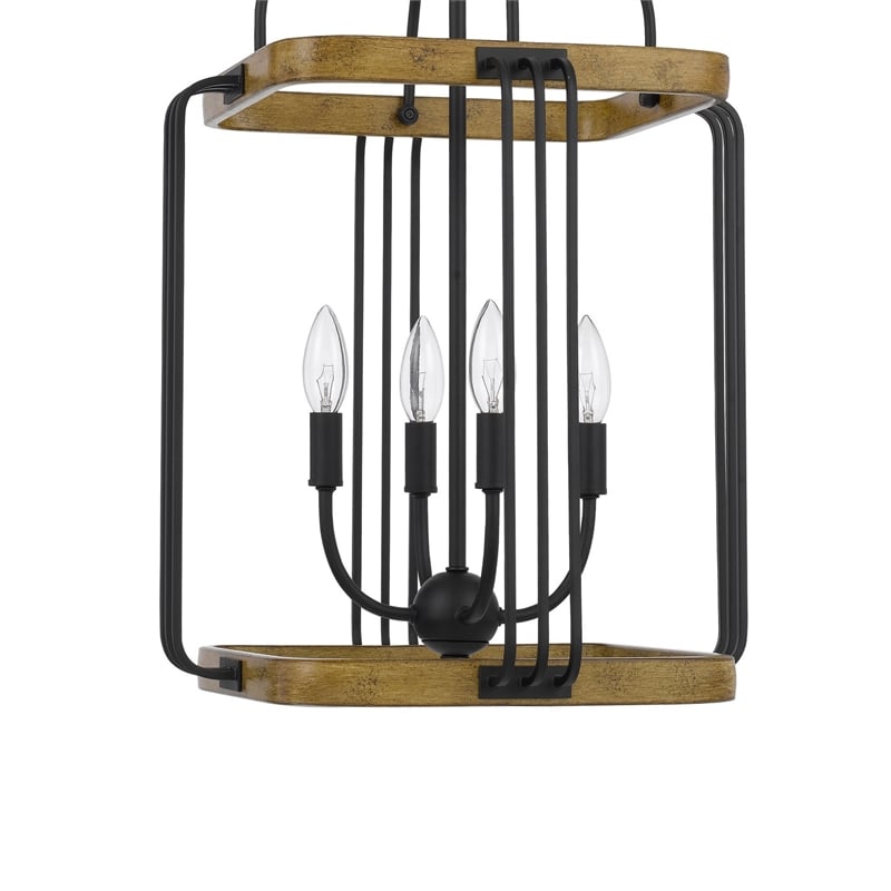 Rio 16 Inch Chandelier w Upturned Lights and Canopy-Wood-Black Metal