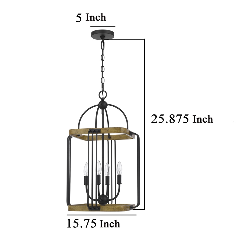 Rio 16 Inch Chandelier w Upturned Lights and Canopy-Wood-Black Metal