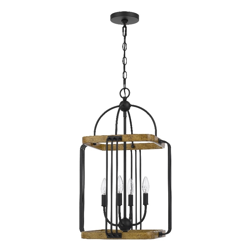 Rio 16 Inch Chandelier w Upturned Lights and Canopy-Wood-Black Metal