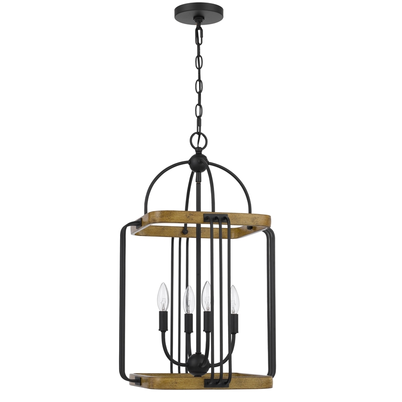 Rio 16 Inch Chandelier w Upturned Lights and Canopy-Wood-Black Metal