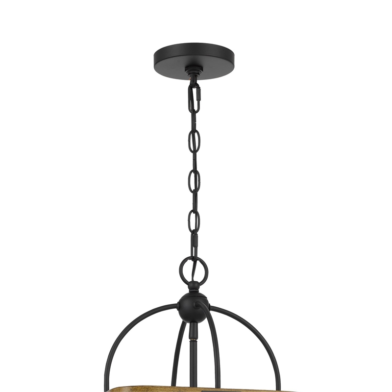 Rio 16 Inch Chandelier w Upturned Lights and Canopy-Wood-Black Metal