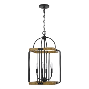 Rio 16 Inch Chandelier w Upturned Lights and Canopy-Wood-Black Metal