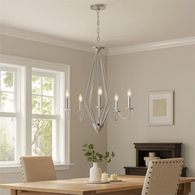 Wehy 30 Inch Chandelier w Canopy-Chrome Metal-Candelabra Design