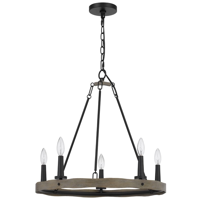 Stomy 23 Inch Chandelier-Brown Wood Wheel Design-Black Metal Chain