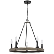 Stomy 23 Inch Chandelier-Brown Wood Wheel Design-Black Metal Chain