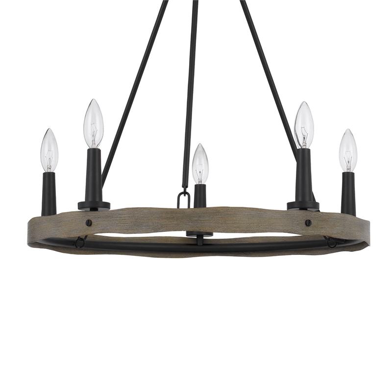 Stomy 23 Inch Chandelier-Brown Wood Wheel Design-Black Metal Chain