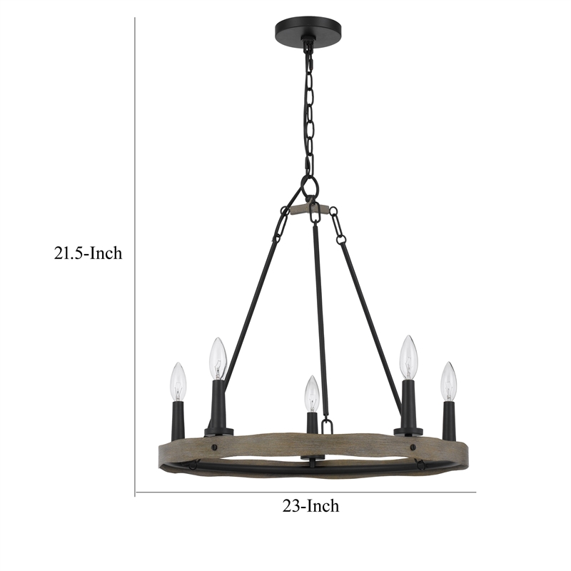 Stomy 23 Inch Chandelier-Brown Wood Wheel Design-Black Metal Chain