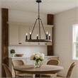 Stomy 23 Inch Chandelier-Brown Wood Wheel Design-Black Metal Chain
