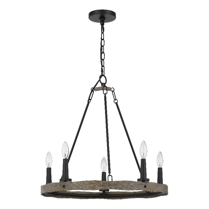 Stomy 23 Inch Chandelier-Brown Wood Wheel Design-Black Metal Chain