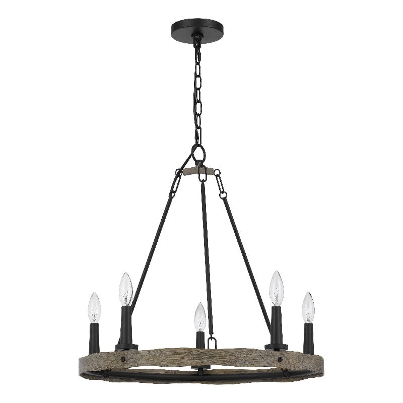 Stomy 23 Inch Chandelier-Brown Wood Wheel Design-Black Metal Chain