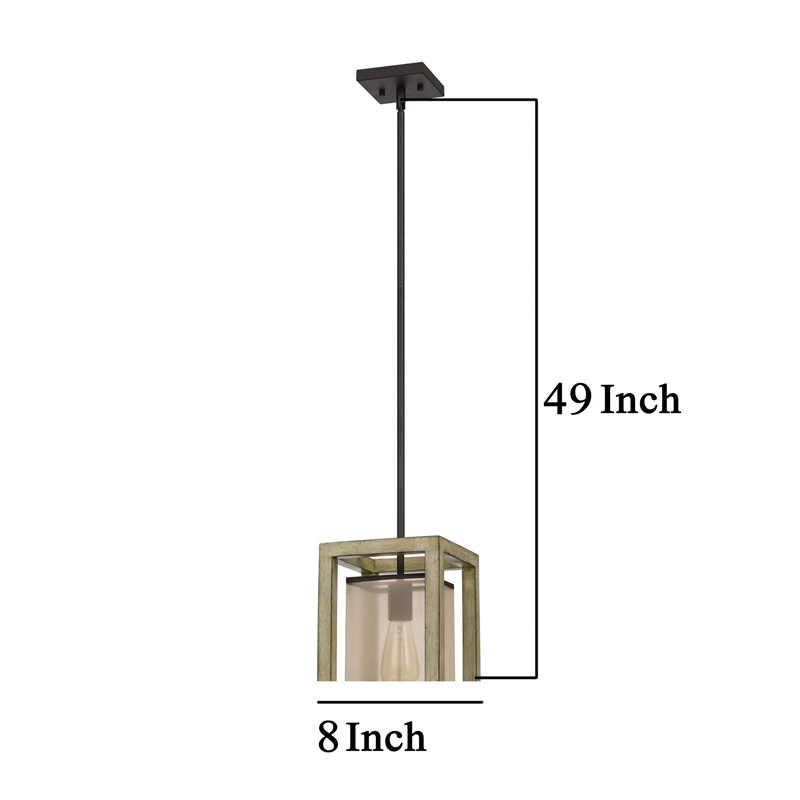 Acia 8 Inch Pendant Light-Rustic Brown Organza Shade-Wood-Metal