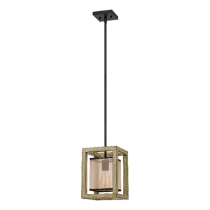 Acia 8 Inch Pendant Light-Rustic Brown Organza Shade-Wood-Metal