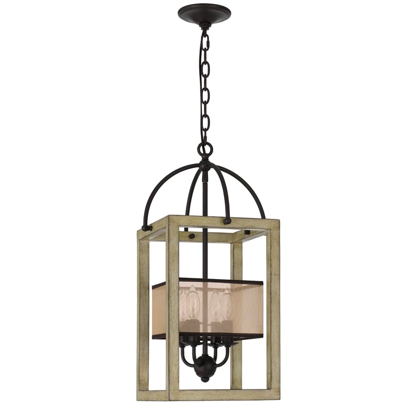 Acia 12 Inch Chandelier-Distressed Brown Organza Shade-Wood-Metal