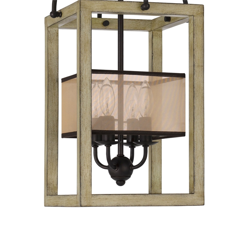 Acia 12 Inch Chandelier-Distressed Brown Organza Shade-Wood-Metal