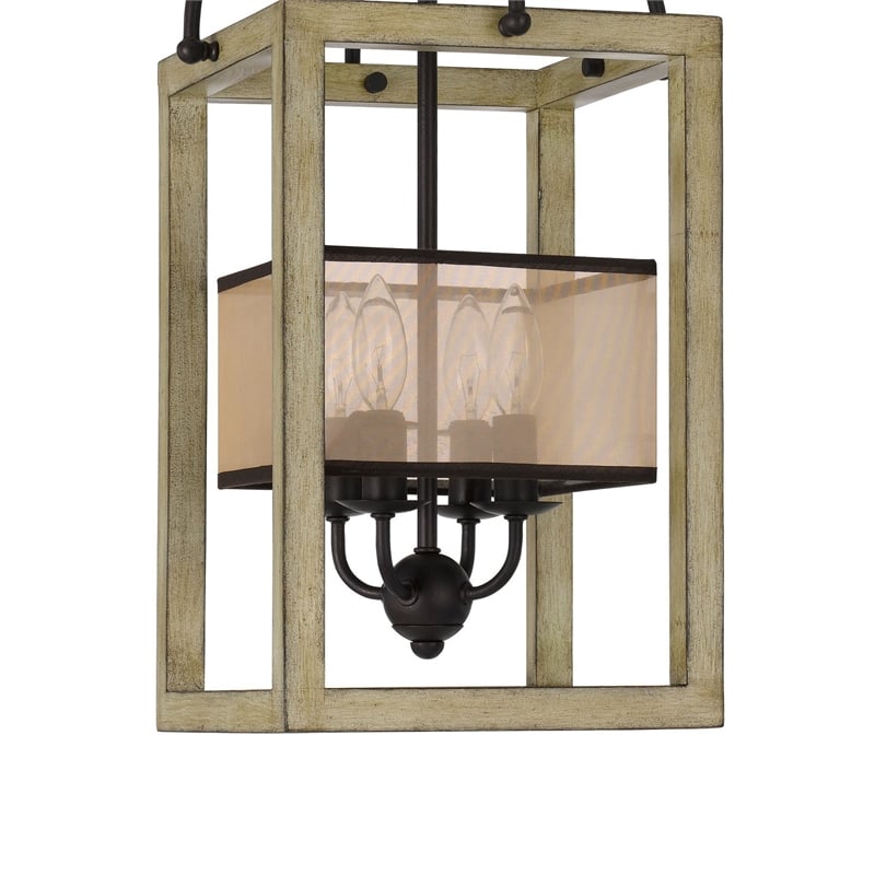 Acia 12 Inch Chandelier-Distressed Brown Organza Shade-Wood-Metal