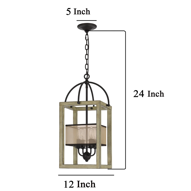 Acia 12 Inch Chandelier-Distressed Brown Organza Shade-Wood-Metal