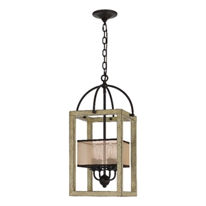 Acia 12 Inch Chandelier-Distressed Brown Organza Shade-Wood-Metal