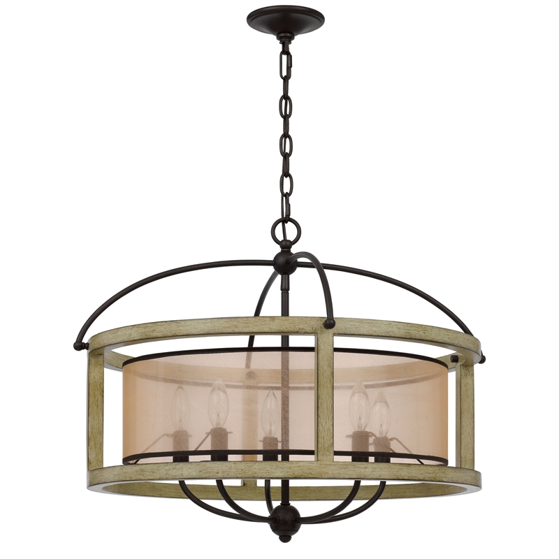 Acia 26 Inch Chandelier-Classic Round Organza Shade Wood-Metal