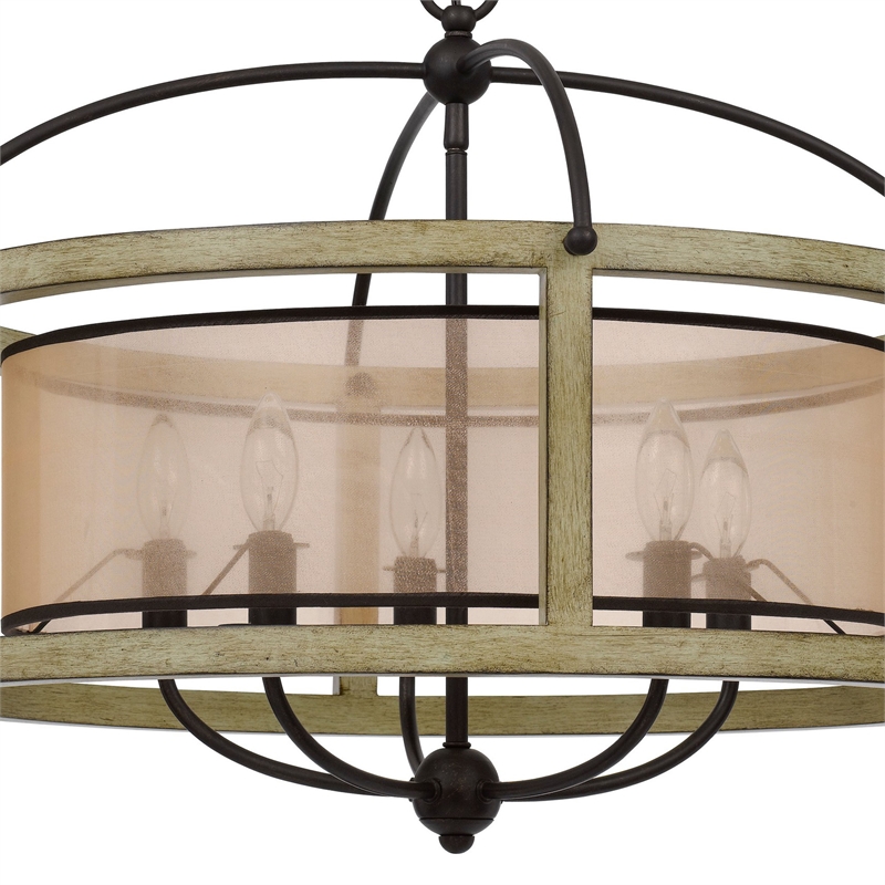Acia 26 Inch Chandelier-Classic Round Organza Shade Wood-Metal