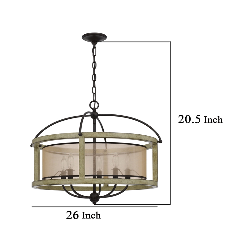 Acia 26 Inch Chandelier-Classic Round Organza Shade Wood-Metal